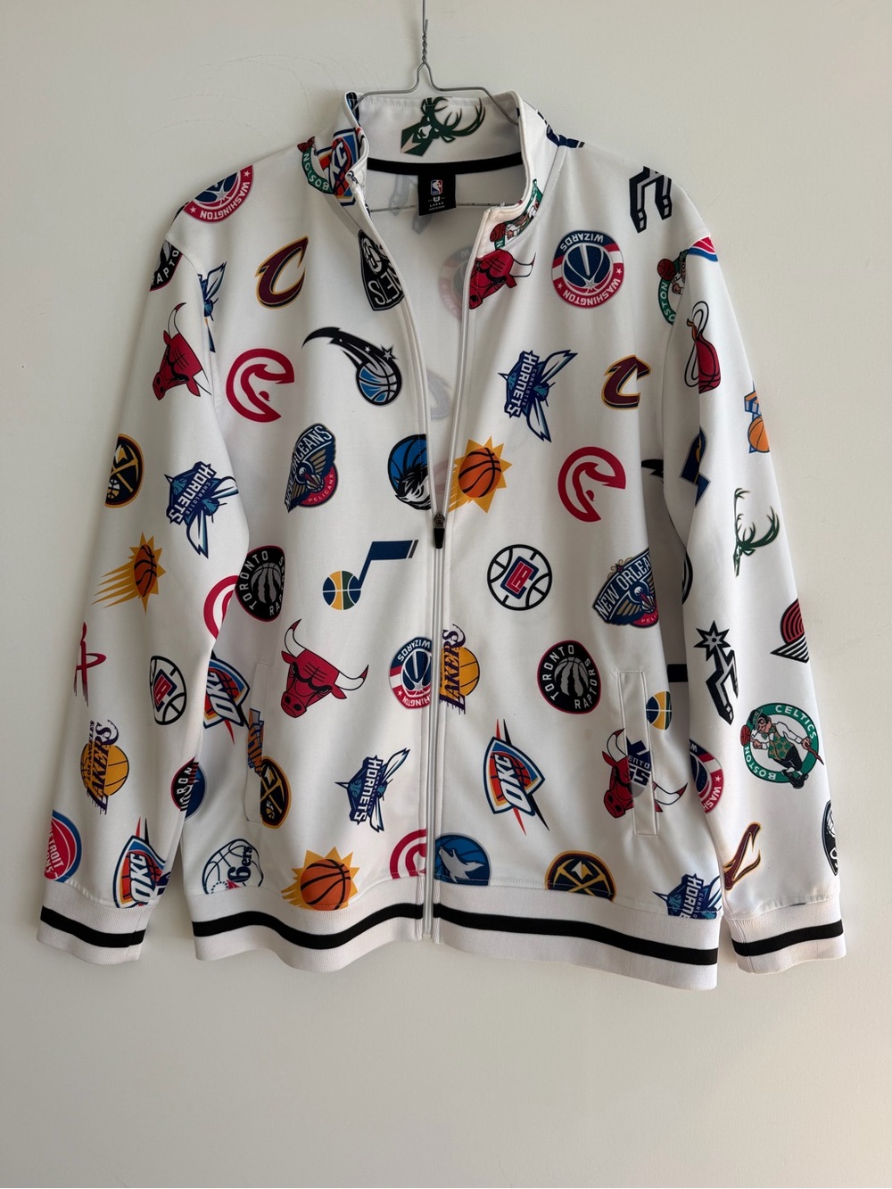 NBA All Team Logos Jacket Mens Large White Multicolor Full Zip Basketball 048